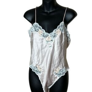 Vintage etienne coquette silk satin lace floral embellished small bodysuit